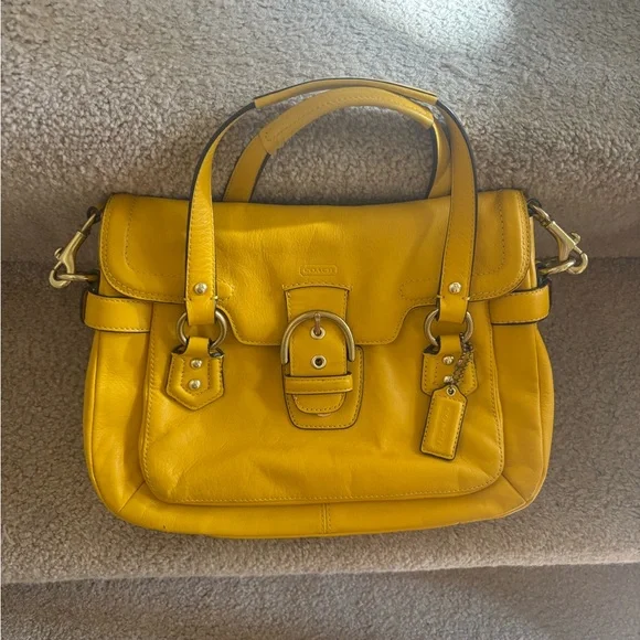 Coach Yellow Leather Satchel with Gold-Tone Hardware - Picture 2 of 5